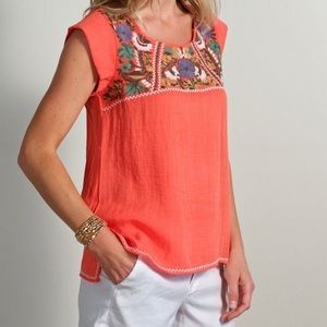 THML Floral Embroidered Boho Top